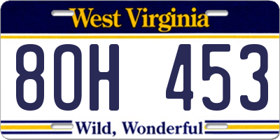 WV license plate 8OH453