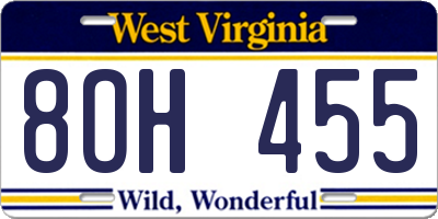 WV license plate 8OH455