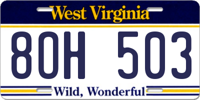 WV license plate 8OH503