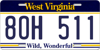 WV license plate 8OH511