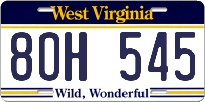 WV license plate 8OH545