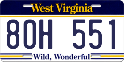 WV license plate 8OH551