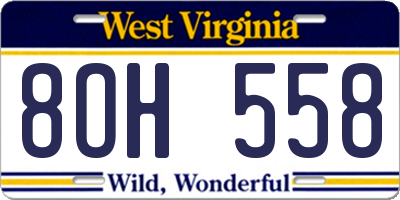 WV license plate 8OH558