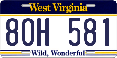 WV license plate 8OH581