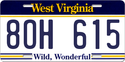 WV license plate 8OH615