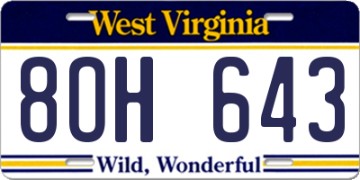 WV license plate 8OH643