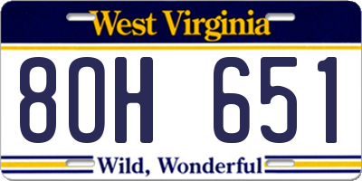 WV license plate 8OH651