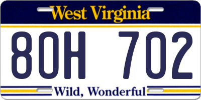 WV license plate 8OH702