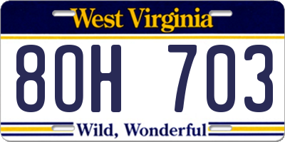 WV license plate 8OH703