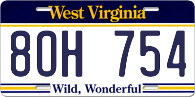WV license plate 8OH754
