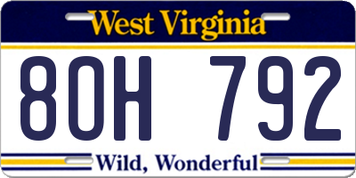 WV license plate 8OH792