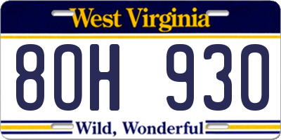 WV license plate 8OH930