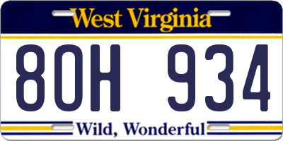 WV license plate 8OH934