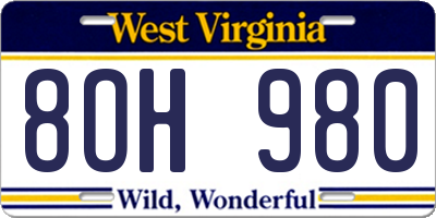 WV license plate 8OH980