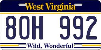 WV license plate 8OH992