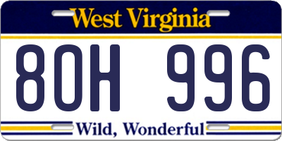 WV license plate 8OH996