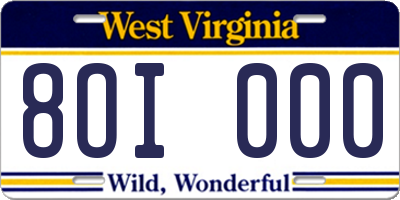 WV license plate 8OI000
