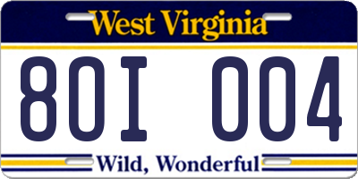 WV license plate 8OI004