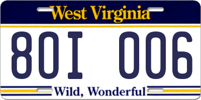 WV license plate 8OI006