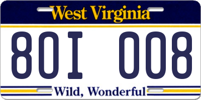 WV license plate 8OI008