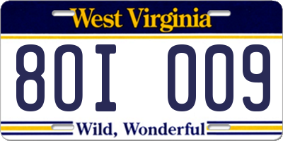 WV license plate 8OI009