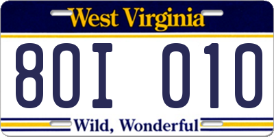WV license plate 8OI010