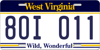 WV license plate 8OI011