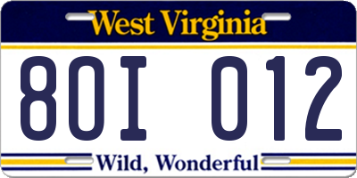 WV license plate 8OI012