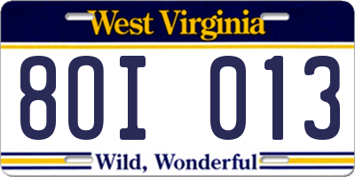 WV license plate 8OI013