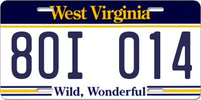 WV license plate 8OI014