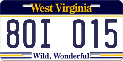 WV license plate 8OI015