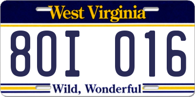 WV license plate 8OI016