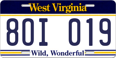 WV license plate 8OI019