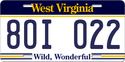 WV license plate 8OI022