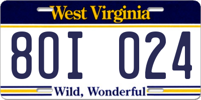 WV license plate 8OI024