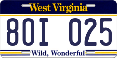 WV license plate 8OI025