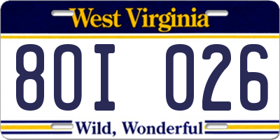 WV license plate 8OI026