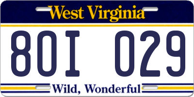 WV license plate 8OI029