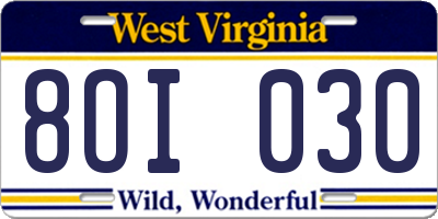 WV license plate 8OI030