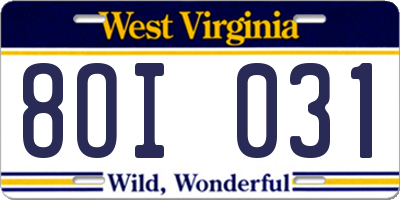 WV license plate 8OI031