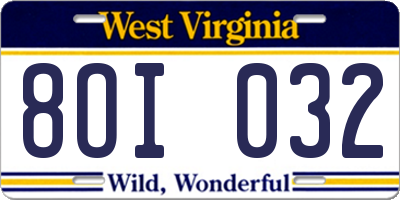 WV license plate 8OI032
