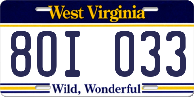 WV license plate 8OI033