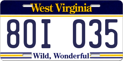 WV license plate 8OI035