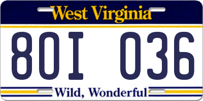WV license plate 8OI036