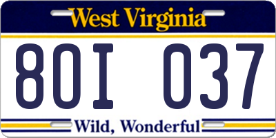 WV license plate 8OI037