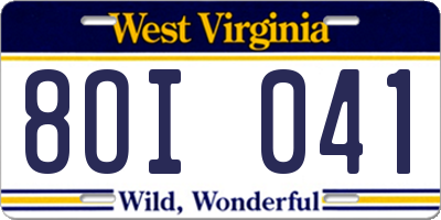 WV license plate 8OI041