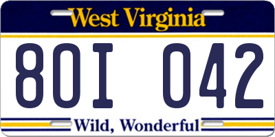 WV license plate 8OI042