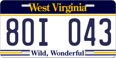 WV license plate 8OI043