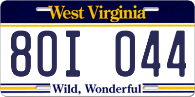 WV license plate 8OI044