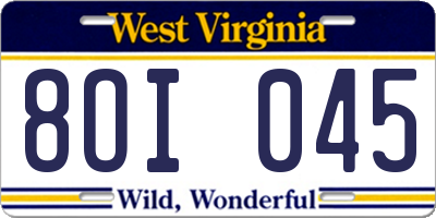 WV license plate 8OI045